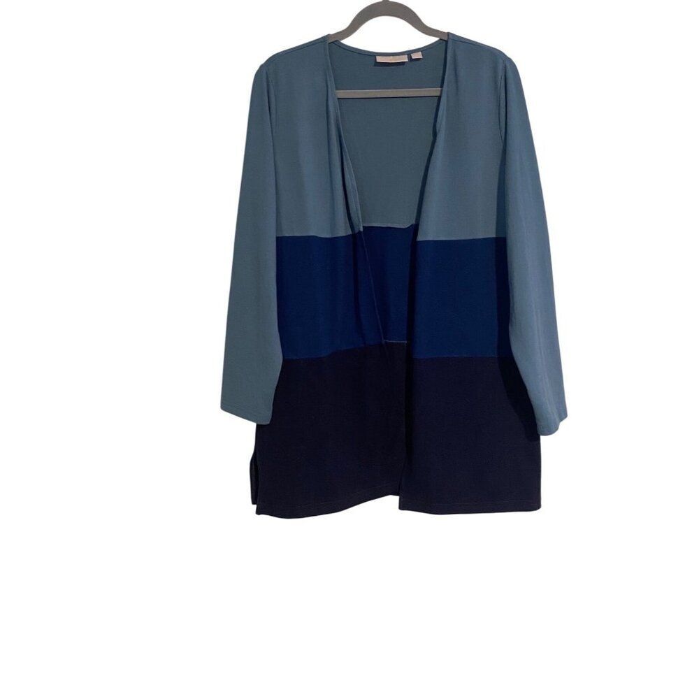 Belle Kim Gravel Colorblock Open Front Cardigan MP Blue Black Long Sleeve Women